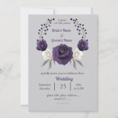 Invitation Mariage gris argenté violet foncé (Devant)