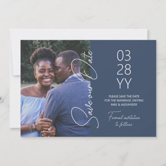 Invitation Mariage gris-bleu Enregistrer la date (Devant)