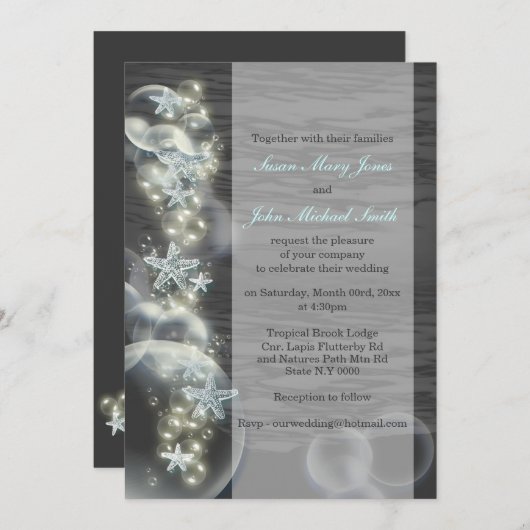 Invitation mariage gris bleu fiançailles (Devant / Derrière)