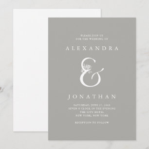 Invitation Mariage gris chic floral de l'esperluète