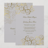 Invitation Mariage gris-clair chic de vigne d'or de spirales (Devant / Derrière)