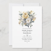Invitation Mariage Gris Clair, Feuillage et Or à Faux Feuille (Devant)
