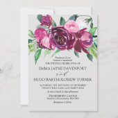 Invitation Mariage gris de colombe à fleurs magenta et rose (Devant)