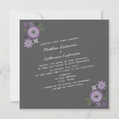 Invitation Mariage gris de guirlande florale pourpre (Dos)