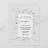 Invitation Mariage gris de Peony esquissé à la main (Devant / Derrière)