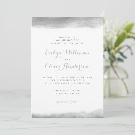 Invitation Mariage gris d'immersion d'aquarelle de fumée (Debout devant)