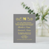 Invitation Mariage gris et jaune de monogramme Inviter (Debout devant)
