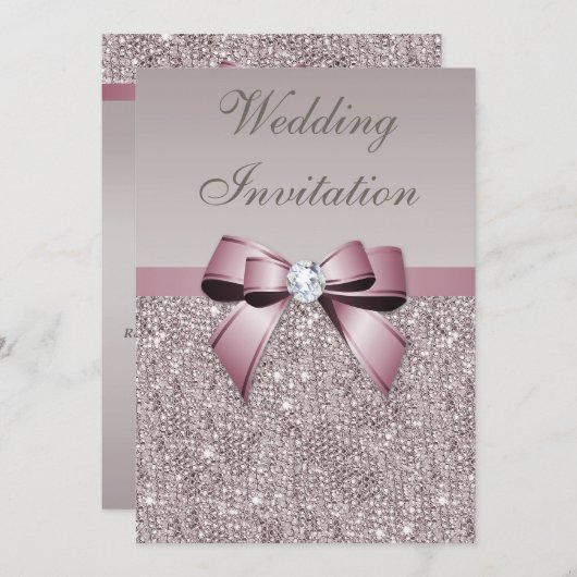 Invitation Mariage gris mauve d'arc de diamants de paillettes (Devant / Derrière)