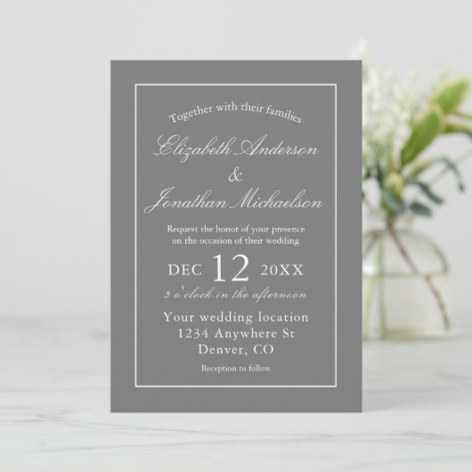 Invitation Mariage gris minimaliste classique (Debout devant)