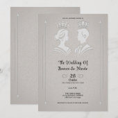 Invitation Mariage gris moderne de roi et reine royaux (Devant / Derrière)