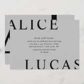 Invitation Mariage gris monogramme ultra moderne (Devant / Derrière)