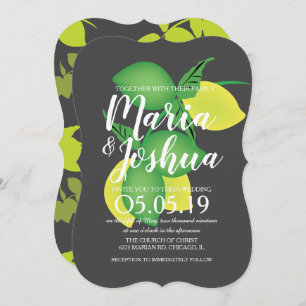 Invitation Mariage gris Motif citron vert frais