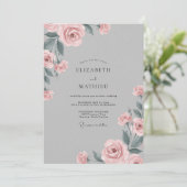 Invitation Mariage Gris Pâle Rose Pétales (Debout devant)