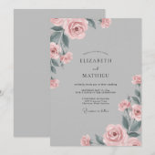 Invitation Mariage Gris Pâle Rose Pétales (Devant / Derrière)