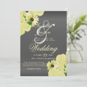 Invitation Mariage gris satin et jaune pastel de mariage (Debout devant)