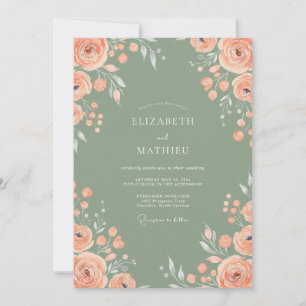 Invitation Mariage Gris Sauge Fleur de Pêcher