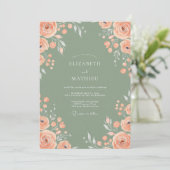 Invitation Mariage Gris Sauge Fleur de Pêcher (Debout devant)