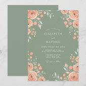 Invitation Mariage Gris Sauge Fleur de Pêcher (Devant / Derrière)