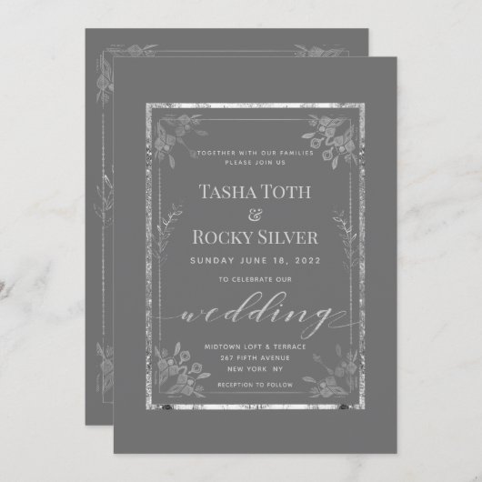 Invitation Mariage Gris Sterling (Devant / Derrière)
