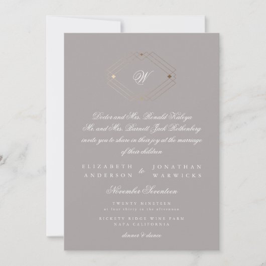 Invitation Mariage gris Taupe d'or géométrique moderne simple (Devant)