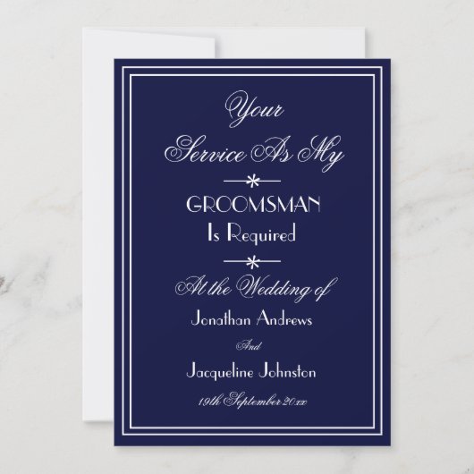 Invitation Mariage Groomsman Custom Elegant Blue Proposition (Devant)