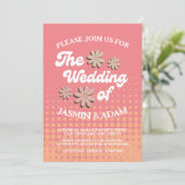 Invitation Mariage Groovy Fleur de Daisy Rose Rétro (Debout devant)