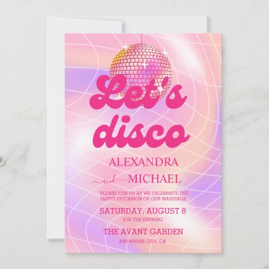 Invitation Mariage Groovy Rétro Rose et Or (Devant)