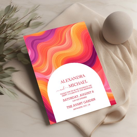 Invitation Mariage Groovy Rétro Rose et Orange Arch
