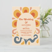 Invitation Mariage Groovy Rétro Rose & Or (Debout devant)