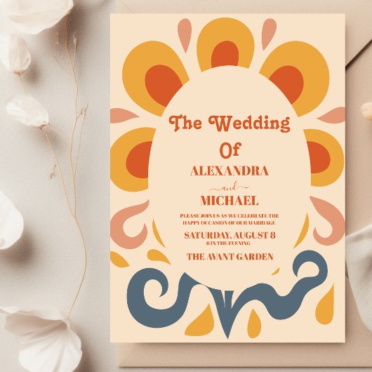 Invitation Mariage Groovy Rétro Rose & Or