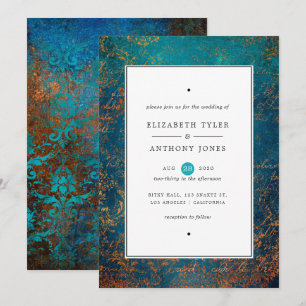 Invitation Mariage Grunge Cuivre Patine et Turquoise