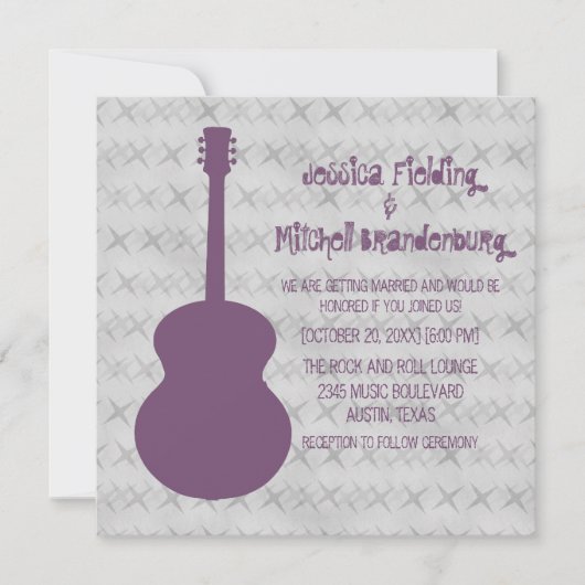 Invitation Mariage Grunge Guitare Violet (Devant)