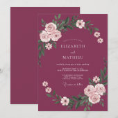 Invitation Mariage Guirlande Florale Délicate de Prune (Devant / Derrière)