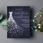 Invitation Mariage habit Marine Blue Chalkboard Fête des mari<br><div class="desc">Diamants blancs brillants robe mariage sur un arrière - plan de tableau bleu marine de minuit noir faisant une simple invitation moderne élégante douche nuptiale.</div>