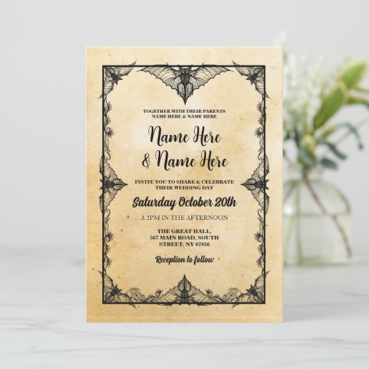 Invitation Mariage Halloween Cadre gothique chauves-souris Vi (Debout devant)