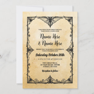 Invitation Mariage Halloween Cadre gothique chauves-souris Vi