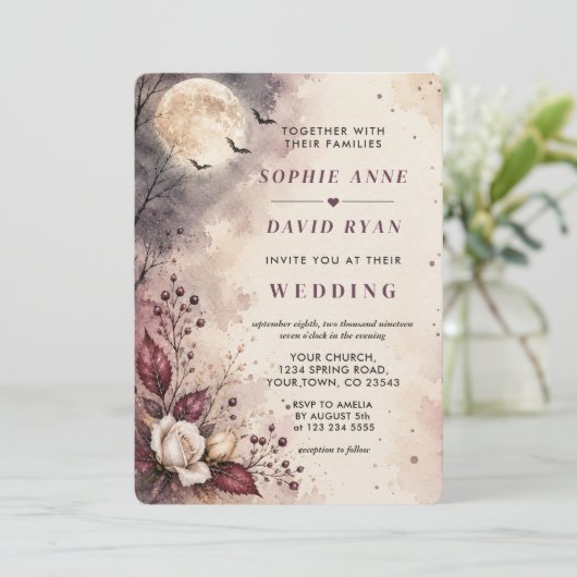 Invitation Mariage Halloween code QR romantique (Debout devant)
