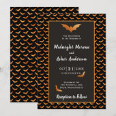 Invitation Mariage Halloween de chauve-souris orange et noir (Devant / Derrière)