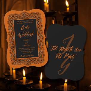 Invitation Mariage Halloween Élégant Classe Orange Noir Dente