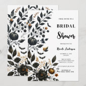 Invitation Mariage Halloween Floraison Automne Orange Noir (Devant / Derrière)