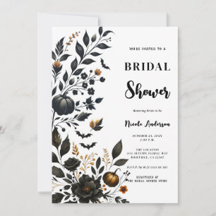 Invitation Mariage Halloween Floraison Automne Orange Noir