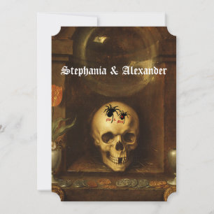 Invitation Mariage Halloween Goth, Crâne, Araignées Invitatio