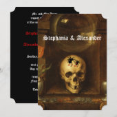 Invitation Mariage Halloween Goth, Crâne, Araignées Invitatio (Devant / Derrière)
