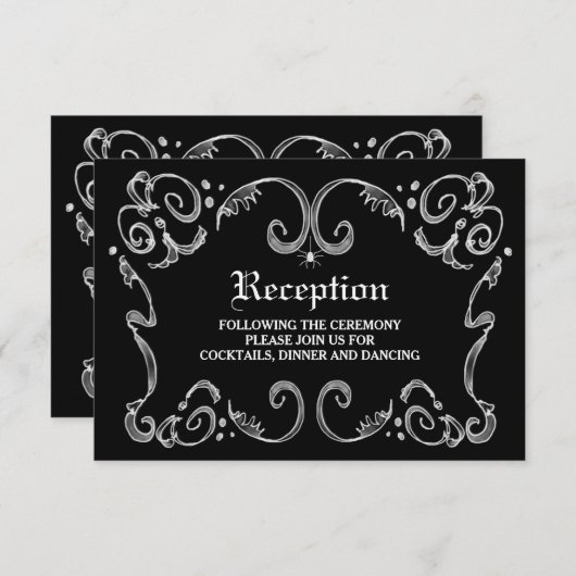 Invitation Mariage Halloween noir et blanc 3.5x5 Réception (Devant / Derrière)