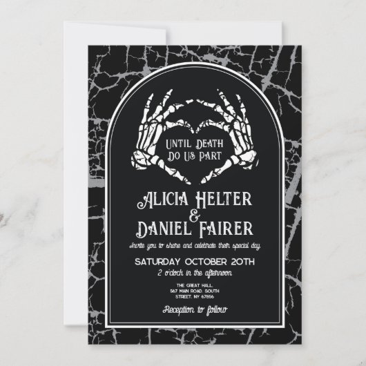 Invitation Mariage Halloween Squelette Coeur mains gothique (Devant)