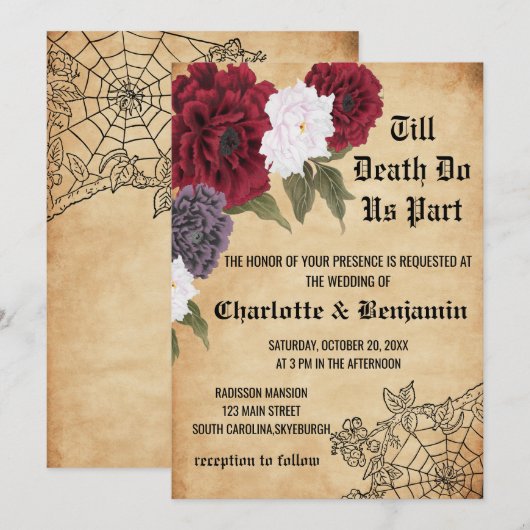 Invitation Mariage Halloween Vintage (Devant / Derrière)