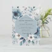 Invitation Mariage Harmonie Florale Bleu Ardoise (Debout devant)