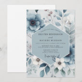 Invitation Mariage Harmonie Florale Bleu Ardoise (Devant / Derrière)