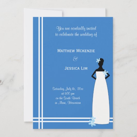 Invitation Mariage hawaïen (bleu) (Devant)