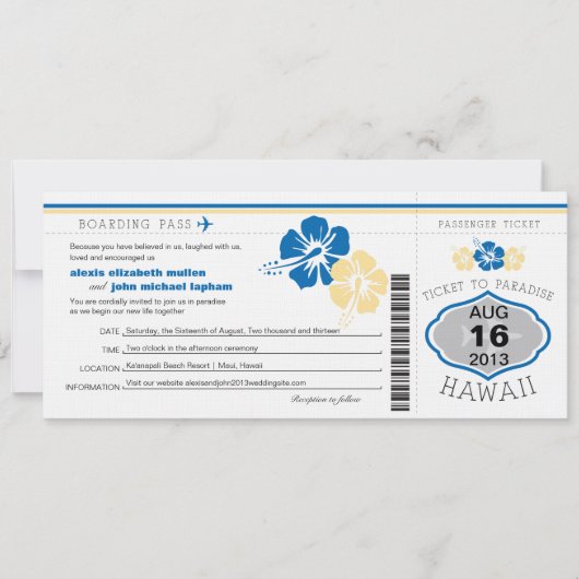 Invitation Mariage Hawaii Boarding Pass (Devant)